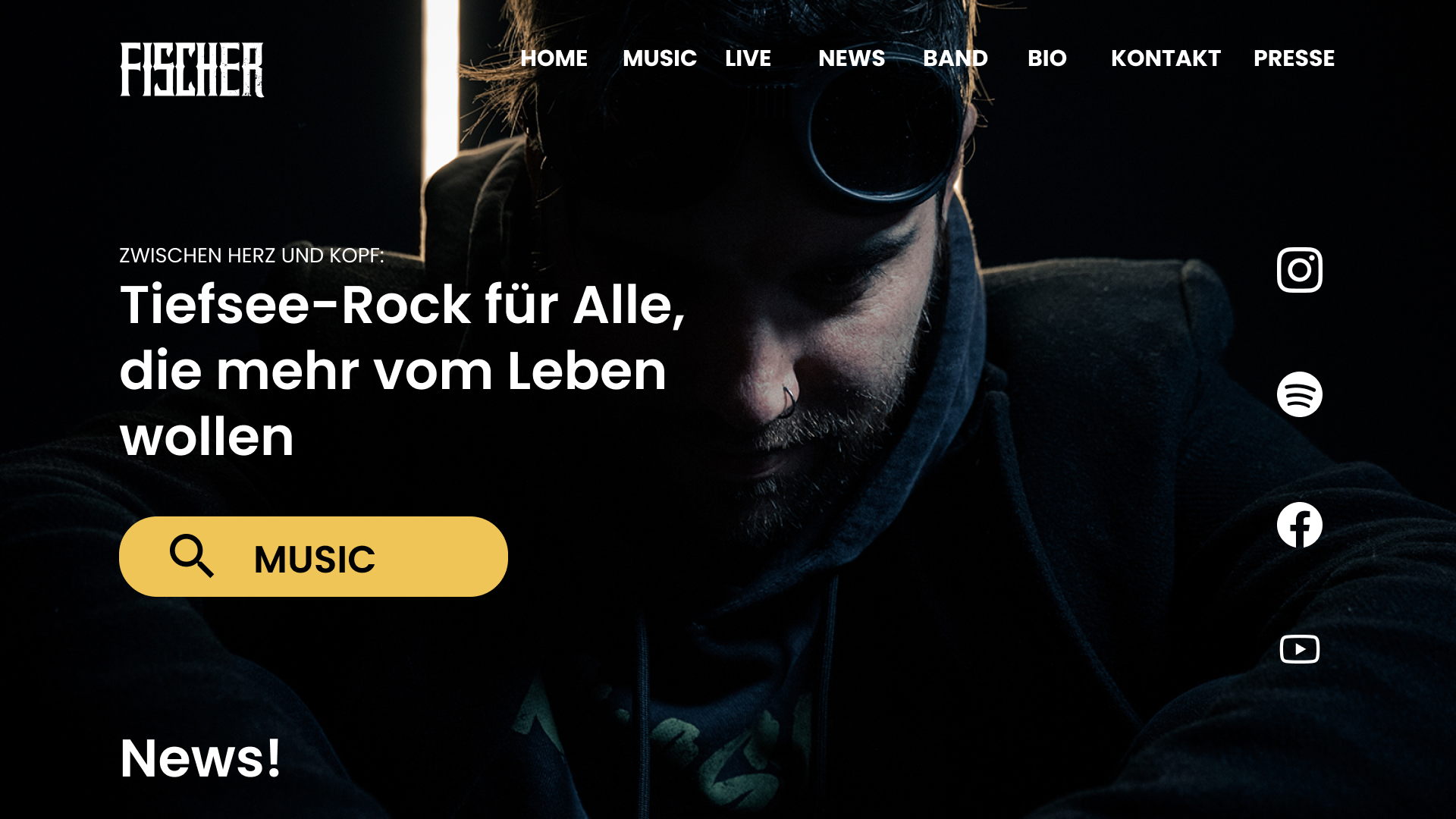 Homepage Fischer Music Artist Design Example